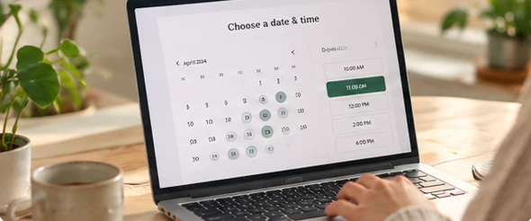 A laptop showing a calendar to choose a date and time